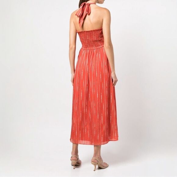 Sachin & Babi Casual Georgette Midi‎ Dress Size 4 Halter Smocked Back - Picture 4 of 16